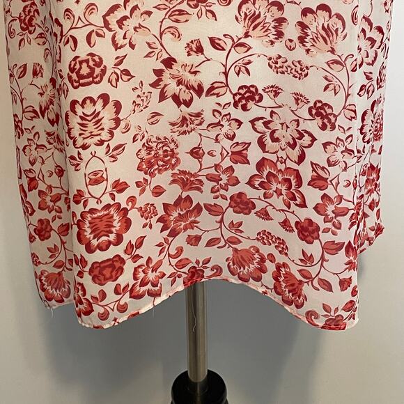 Max Studio Floral Sleeveless Top Womens Large White Maroon Blush Career Shell - Picture 3 of 9